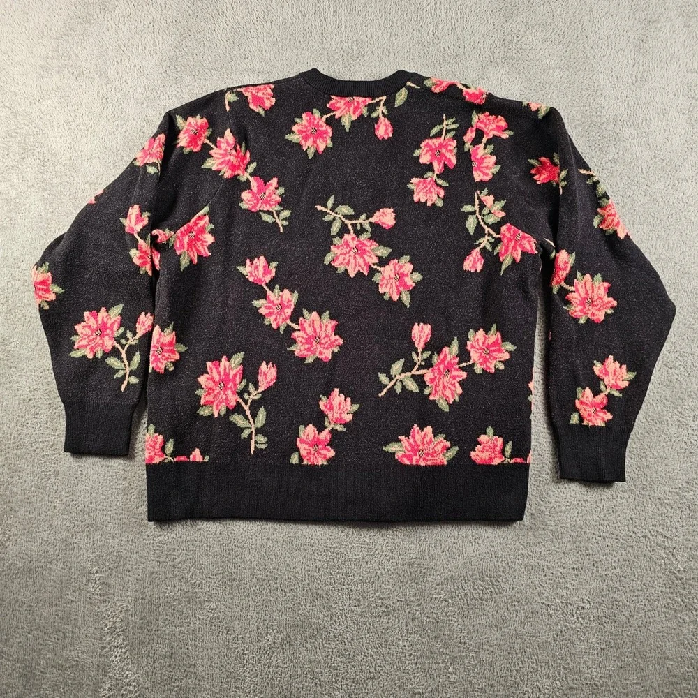 Draper James RSVP Black Floral Cardigan Sweater Pink Gold Buttons 1X